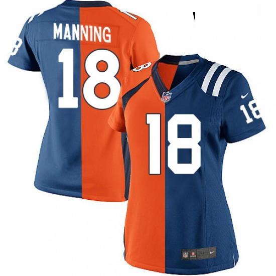 Womens Nike Indianapolis Colts 18 Peyton Manning Elite Royal BlueOrange Split Fashion NFL Jersey