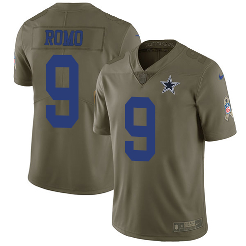 Youth Nike Cowboys #9 Tony Romo Olive Stitched NFL Limited 2017 Salute to Service Jersey