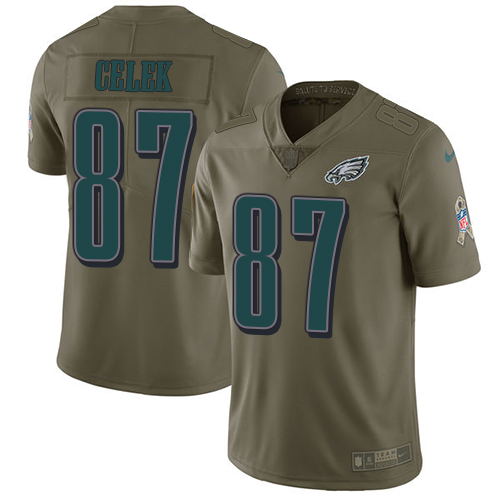 Youth Nike Eagles #87 Brent Celek Olive Stitched NFL Limited 2017 Salute to Service Jersey