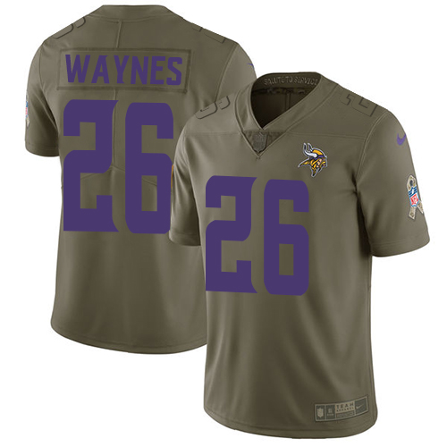 Youth Nike Vikings #26 Trae Waynes Olive Stitched NFL Limited 2017 Salute to Service Jersey