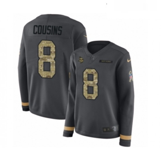 Womens Nike Minnesota Vikings 8 Kirk Cousins Limited Black Salute to Service Therma Long Sleeve NFL 