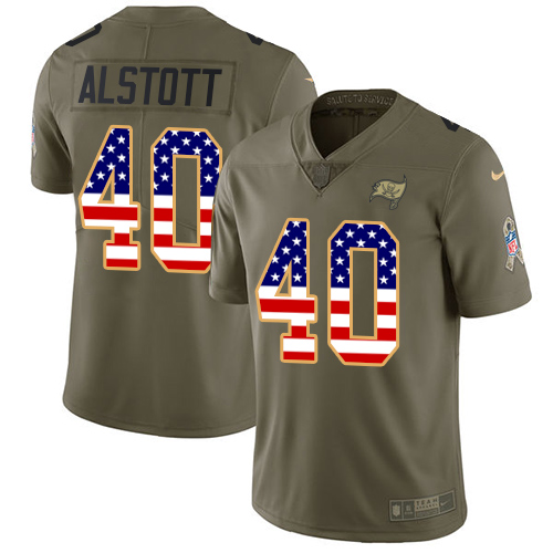 Nike Buccaneers #40 Mike Alstott Olive USA Flag Youth Stitched NFL Limited 2017 Salute to Service Je