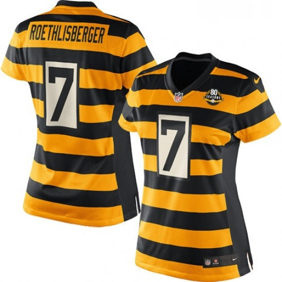 Womens Nike Pittsburgh Steelers 7 Ben Roethlisberger Limited YellowBlack Alternate 80TH Anniversary 