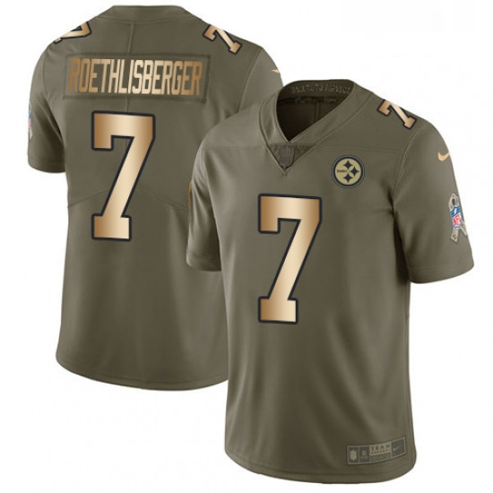 Mens Nike Pittsburgh Steelers 7 Ben Roethlisberger Limited OliveGold 2017 Salute to Service NFL Jers