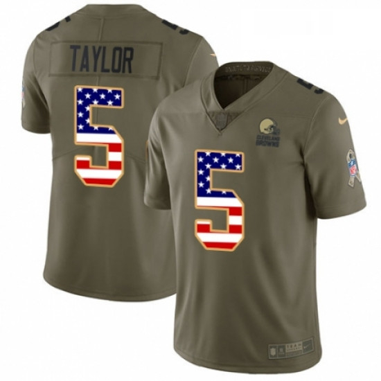 Mens Nike Cleveland Browns 5 Tyrod Taylor Limited OliveUSA Flag 2017 Salute to Service NFL Jersey