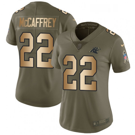 Womens Nike Carolina Panthers 22 Christian McCaffrey Limited OliveGold 2017 Salute to Service NFL Je