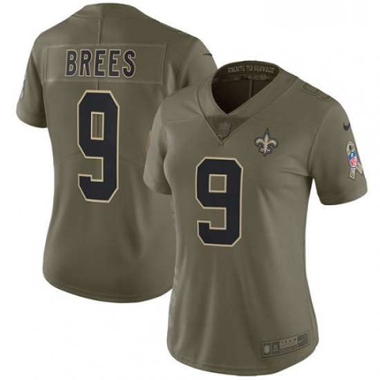 Womens Nike New Orleans Saints 9 Drew Brees Limited Olive 2017 Salute to Service NFL Jersey