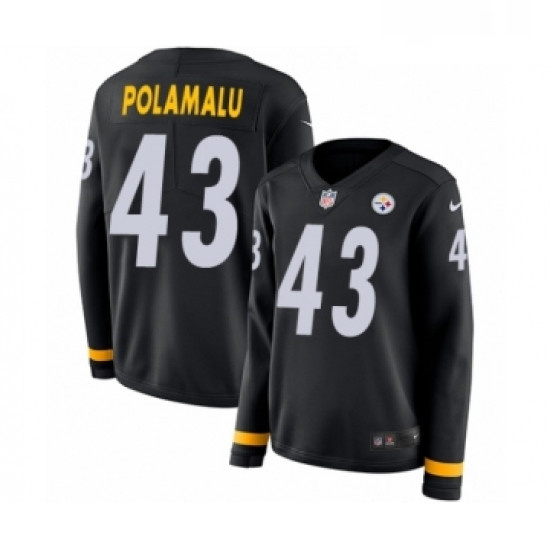 Womens Nike Pittsburgh Steelers 43 Troy Polamalu Limited Black Therma Long Sleeve NFL Jersey