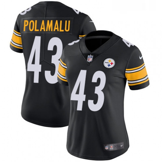 Womens Nike Pittsburgh Steelers 43 Troy Polamalu Black Team Color Vapor Untouchable Limited Player N