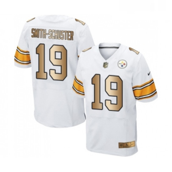 Mens Pittsburgh Steelers 19 JuJu Smith Schuster Elite White Gold Football Jersey