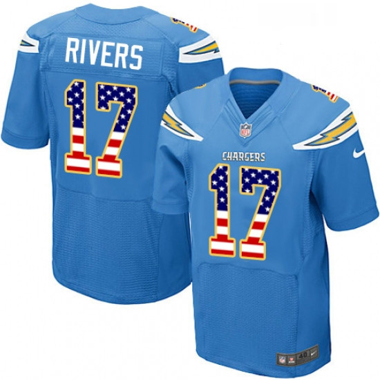 Men Nike Los Angeles Chargers 17 Philip Rivers Elite Electric Blue Alternate USA Flag Fashion NFL Je