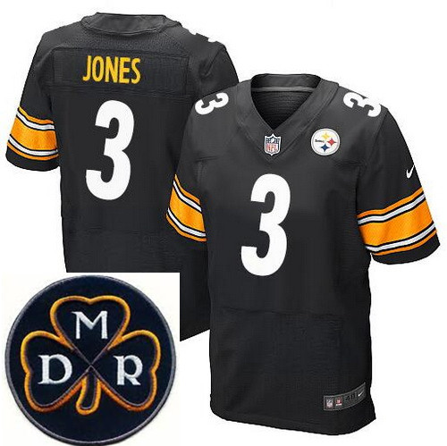 Men's Nike Pittsburgh Steelers #3 Landry Jones Black NFL Elite MDR Dan Rooney Patch Jersey