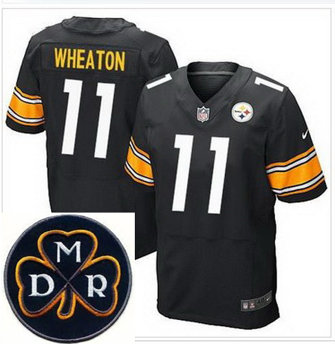 Men's Nike Pittsburgh Steelers #11 Markus Wheaton Black Team Color NFL Elite MDR Dan Rooney Patch Je