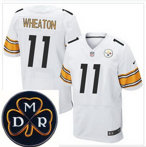 Men's Nike Pittsburgh Steelers #11 Markus Wheaton White NFL Elite MDR Dan Rooney Patch Jersey