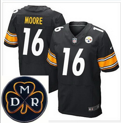 Men's Nike Pittsburgh Steelers #16 Lance Moore Black Team Color NFL Elite MDR Dan Rooney Patch Jerse