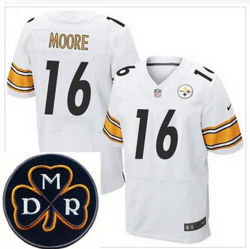 Men's Nike Pittsburgh Steelers #16 Lance Moore White NFL Elite MDR Dan Rooney Patch Jersey