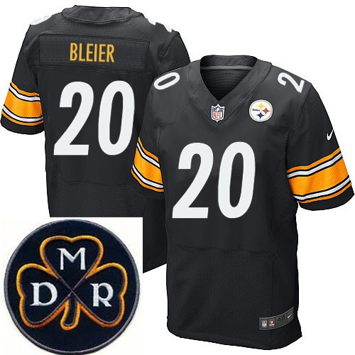 Men's Nike Pittsburgh Steelers #20 Rocky Bleier Black Team Color NFL Elite MDR Dan Rooney Patch Jers