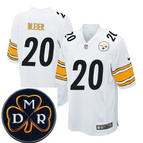 Men's Nike Pittsburgh Steelers #20 Rocky Bleier White Team Color NFL Elite MDR Dan Rooney Patch Jers