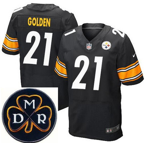 Men's Nike Pittsburgh Steelers #21 Robert Golden Elite Black NFL MDR Dan Rooney Patch Jersey