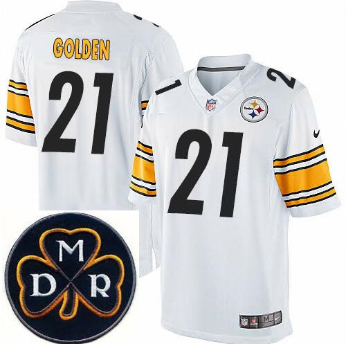 Men's Nike Pittsburgh Steelers #21 Robert Golden Elite White NFL MDR Dan Rooney Patch Jersey