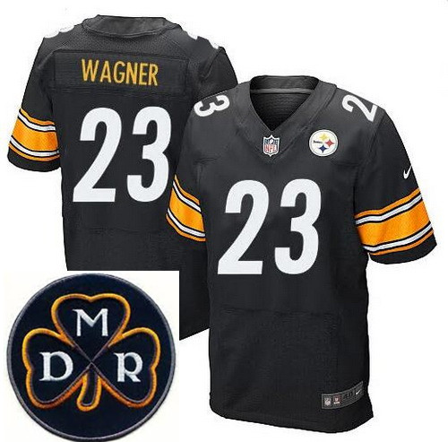 Men's Nike Pittsburgh Steelers #23 Mike Wagner Elite Black NFL MDR Dan Rooney Patch Jersey