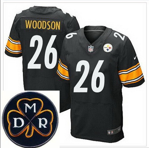 Men's Nike Pittsburgh Steelers #26 Rod Woodson Black Team Color NFL Elite MDR Dan Rooney Patch Jerse