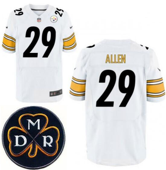 Men's Nike Pittsburgh Steelers #29 Brian Allen White Stitched NFL Elite MDR Dan Rooney Patch Jersey