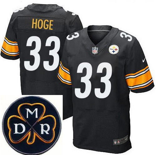 Men's Nike Pittsburgh Steelers #33 Merril Hoge Elite Black NFL MDR Dan Rooney Patch Jersey