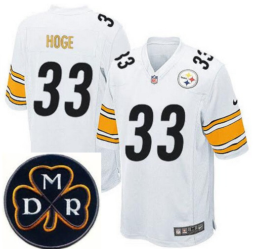 Men's Nike Pittsburgh Steelers #33 Merril Hoge Elite White NFL MDR Dan Rooney Patch Jersey