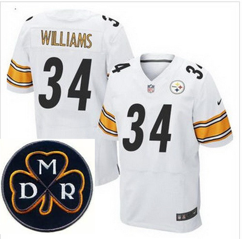 Men's Nike Pittsburgh Steelers #34 DeAngelo Williams White Stitched NFL Elite MDR Dan Rooney Patch J