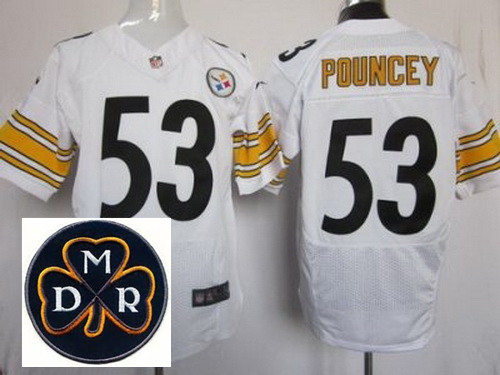 Men's Nike Pittsburgh Steelers #53 Maurkice Pouncey White Elite MDR Dan Rooney Patch Jerseys