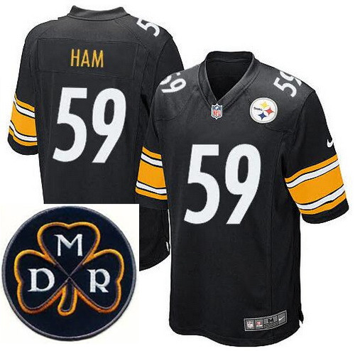 Men's Nike Pittsburgh Steelers #59 Jack Ham Elite Black NFL MDR Dan Rooney Patch Jersey