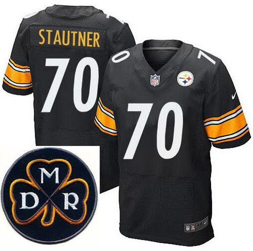 Men's Nike Pittsburgh Steelers #70 Ernie Stautner Elite Black NFL MDR Dan Rooney Patch Jersey