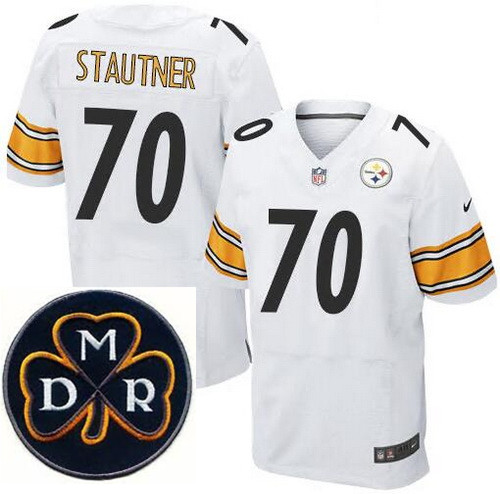 Men's Nike Pittsburgh Steelers #70 Ernie Stautner Elite White NFL MDR Dan Rooney Patch Jersey