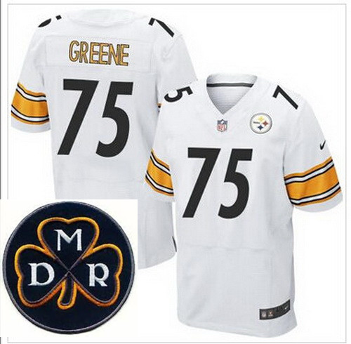 Men's Nike Pittsburgh Steelers #75 Joe Greene White NFL Elite MDR Dan Rooney Patch Jersey