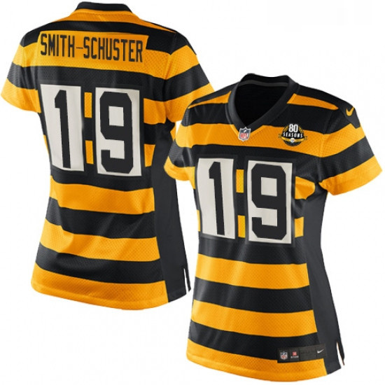 Womens Nike Pittsburgh Steelers 19 JuJu Smith Schuster Limited YellowBlack Alternate 80TH Anniversar