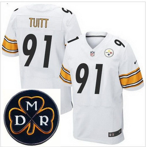 Men's Nike Pittsburgh Steelers #91 Stephon Tuitt White Stitched NFL Elite MDR Dan Rooney Patch Jerse