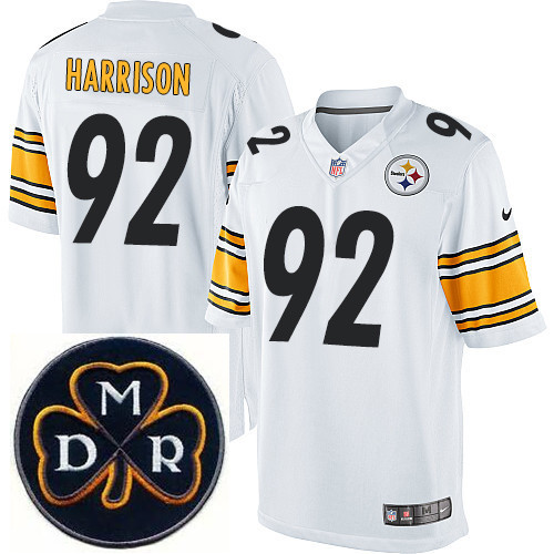 Men's Nike Pittsburgh Steelers #92 James Harrison White MDR Dan Rooney Patch Jerseys