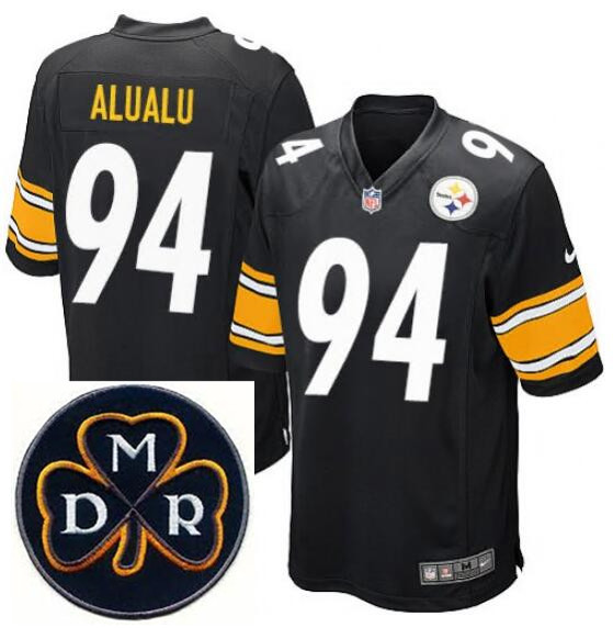 Men's Nike Pittsburgh Steelers #94 Tyson Alualu Black NFL Elite MDR Dan Rooney Patch Jersey