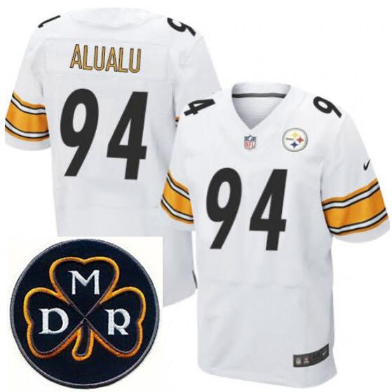 Men's Nike Pittsburgh Steelers #94 Tyson Alualu White NFL Elite MDR Dan Rooney Patch Jersey