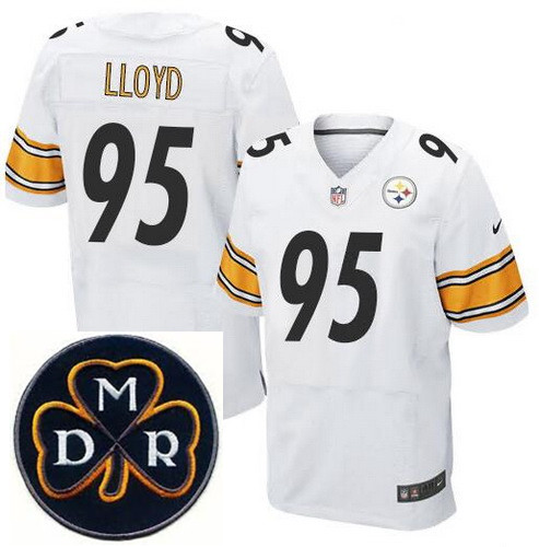 Men's Nike Pittsburgh Steelers #95 Greg Lloyd Elite White NFL MDR Dan Rooney Patch Jersey