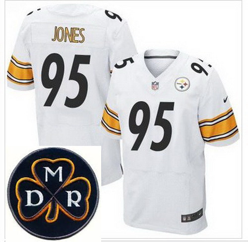 Men's Nike Pittsburgh Steelers #95 Jarvis Jones White NFL Elite MDR Dan Rooney Patch Jersey