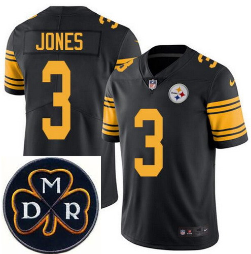 Men's Nike Pittsburgh Steelers #3 Landry Jones Elite Black Rush NFL MDR Dan Rooney Patch Jersey