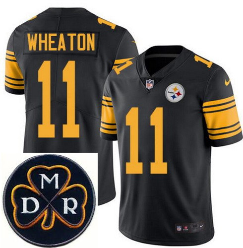 Men's Nike Pittsburgh Steelers #11 Markus Wheaton Elite Black Rush NFL MDR Dan Rooney Patch Jersey