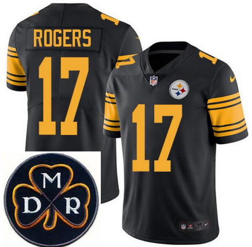 Men's Nike Pittsburgh Steelers #17 Eli Rogers Elite Black Rush NFL MDR Dan Rooney Patch Jersey