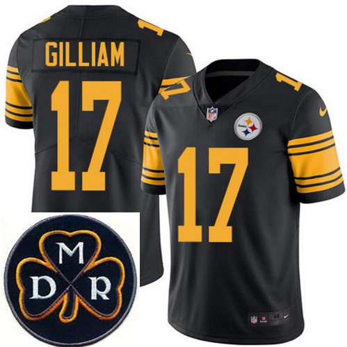 Men's Nike Pittsburgh Steelers #17 Joe Gilliam Elite Black Rush NFL MDR Dan Rooney Patch Jersey