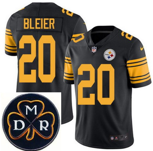 Men's Nike Pittsburgh Steelers #20 Rocky Bleier Elite Black Rush NFL MDR Dan Rooney Patch Jersey