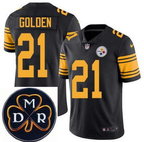 Men's Nike Pittsburgh Steelers #21 Robert Golden Elite Black Rush NFL MDR Dan Rooney Patch Jersey