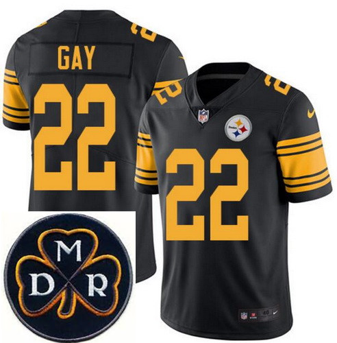 Men's Nike Pittsburgh Steelers #22 William Gay Elite Black Rush NFL MDR Dan Rooney Patch Jersey