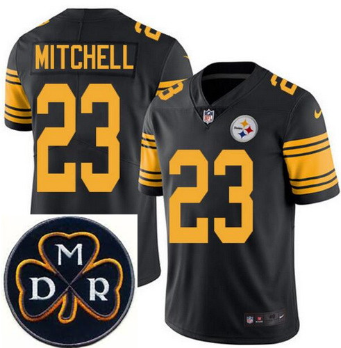 Men's Nike Pittsburgh Steelers #23 Mike Mitchell Elite Black Rush NFL MDR Dan Rooney Patch Jersey